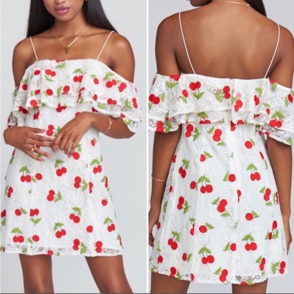 Show Me Your Mumu Rita Ruffle Mini Dress Cherry Embroidered Lace - Picture 1 of 9